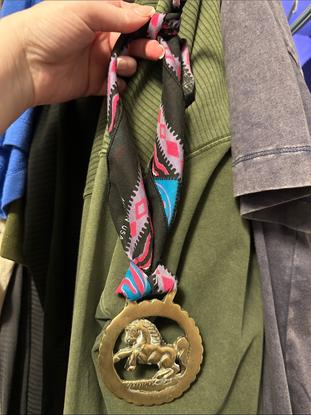 Western Necklace - Brass horse medallion with handkerchief